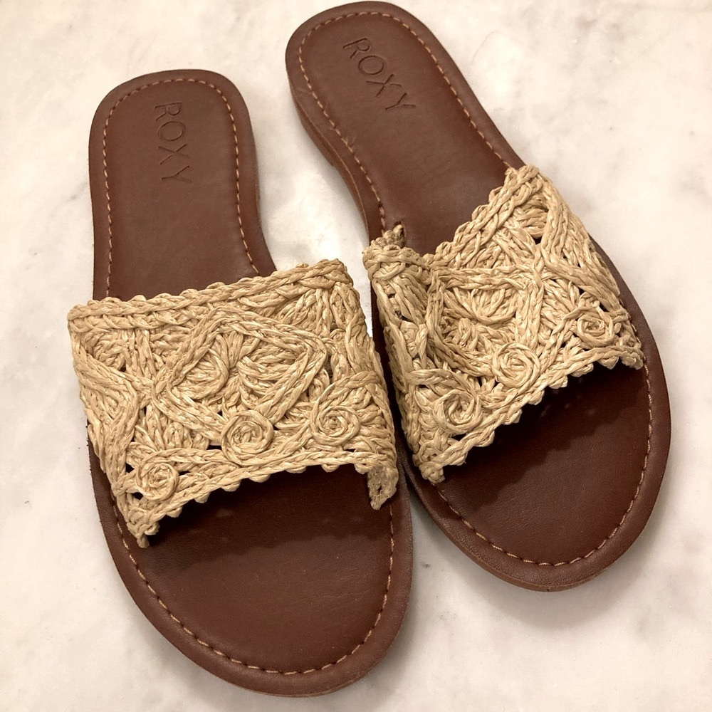 ROXY - Kaia Slim woven sandals - size 6 - cream/brown